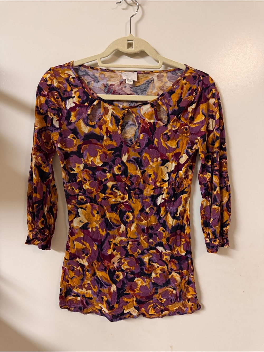 Women's Floral Keyhole Scoop Neck Top - Purple/Gold - Anthropologie